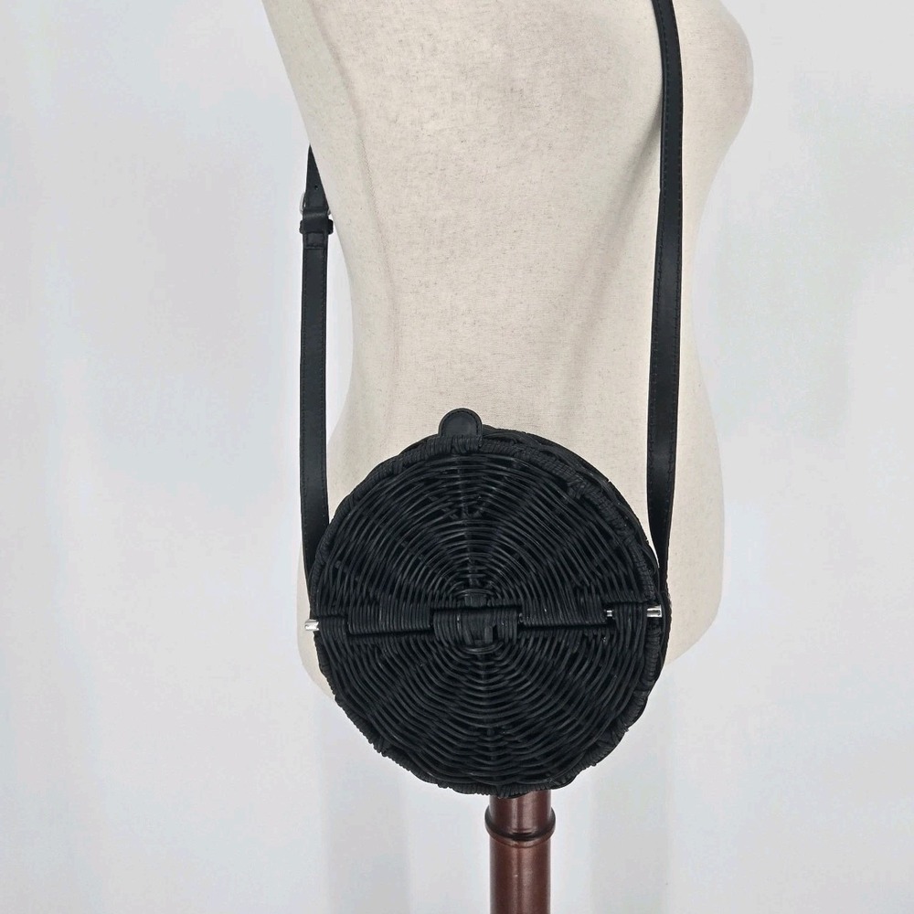 Rachel Comey Baan Circle Bag Black Wicker Rattan Leather Crossbody Boho Purse
